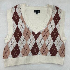 white, brown, & beige diamond sweater vest
size L • brand: say what • good preow